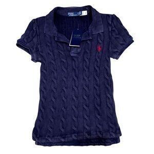 NWT Polo Ralph Lauren Colby Cable-Knit Polo Sweater XS Navy MSRP $168